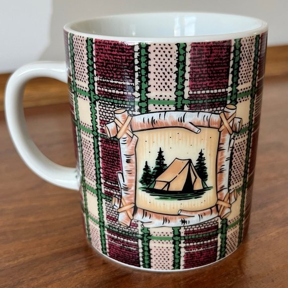 Department 56 Grizzly Bear Campground Tent Mug | Vintage Made in Japan Plaid - Picture 3 of 9